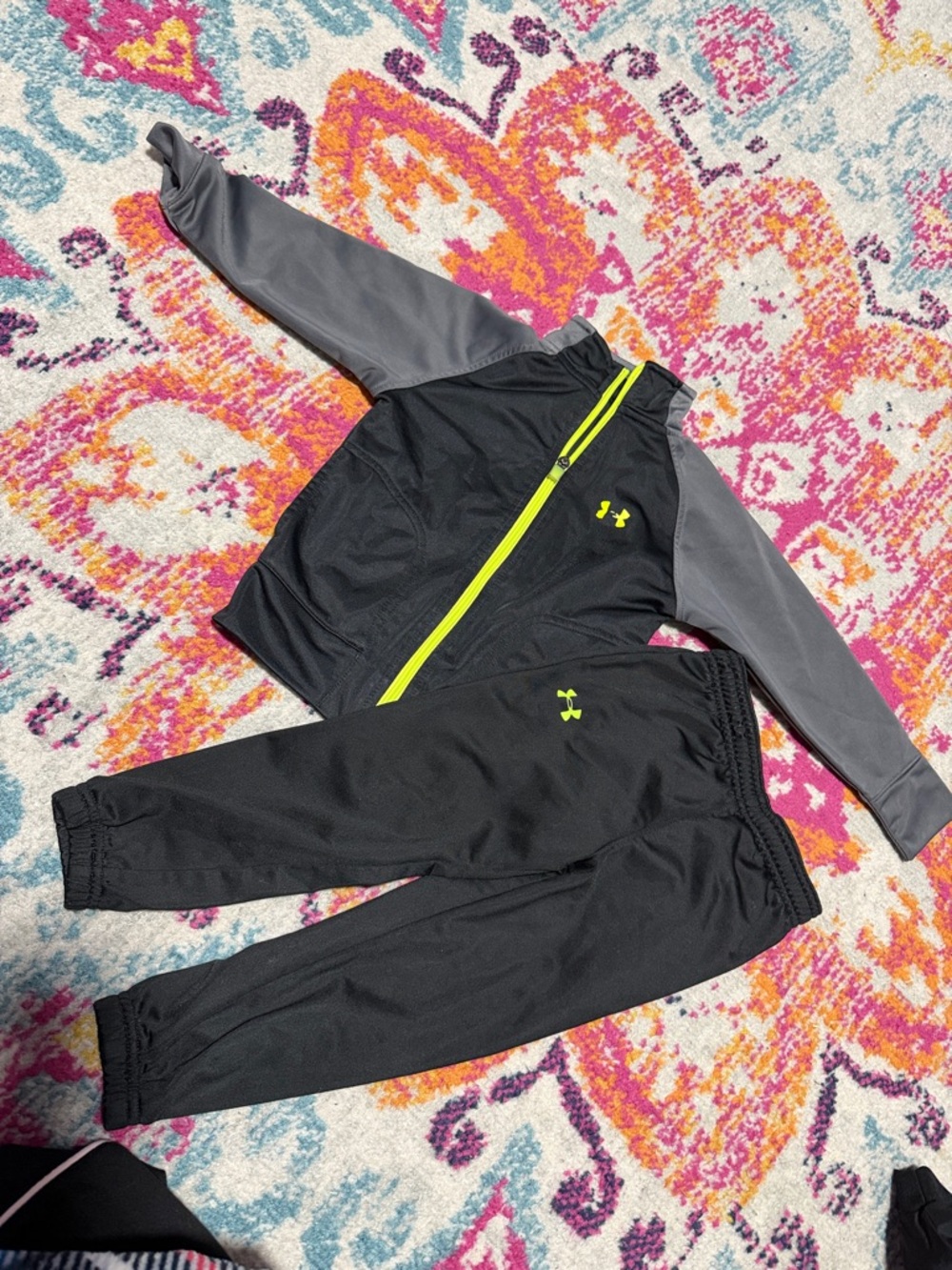 Under Armour Black and Gray Boys Athletic Jacket & Pants with Neon Yellow Accent